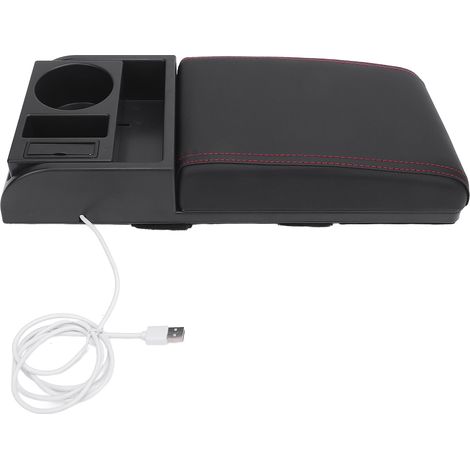 Copertura per bracciolo centrale, regolabile in lunghezza con porta di ricarica USB, portabicchiere, estensione universale per auto, SUV, camion, furgoni, linea rossa.