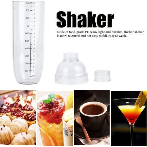 Cocktail Shaker with 1000ml Scale, Milk Jug and Plastic Glass for Juice and Wine - Ideal for Home Bar (1/5)
