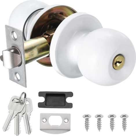 Poignée de porte ronde blanche, en alliage de zinc, verrouillable pour préserver l'intimité, compatible avec les portes de 35 à 40 mm d'épaisseur. (1/5)