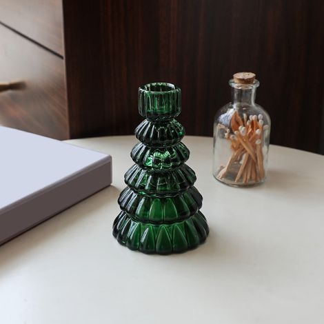 Bougie En Verre Transparent Forme Arbre De Noël - Décoration Festive Pour Intérieur - Idéal Pour Ambiance Chaleureuse - Lot De 1 (1/3)