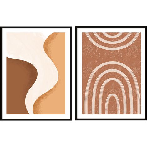 BILDPOSTER IM RAHMEN 53x73cm Diptychon 2er-Set Gemälde Beige Boho P2069 (1/3)