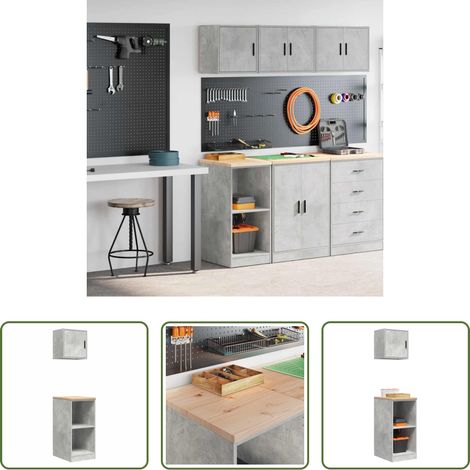 Rangement de garage - Armoires de garage 2 pcs gris béton bois d'ingénierie (1/5)