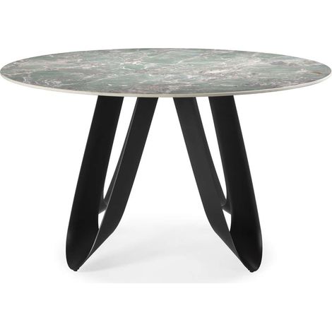 Mesa para comedor redonda fija Md-Amelia acabado cerámica verde, 135cm(ancho) 76cm(altura) 135cm(fondo). (1/4)