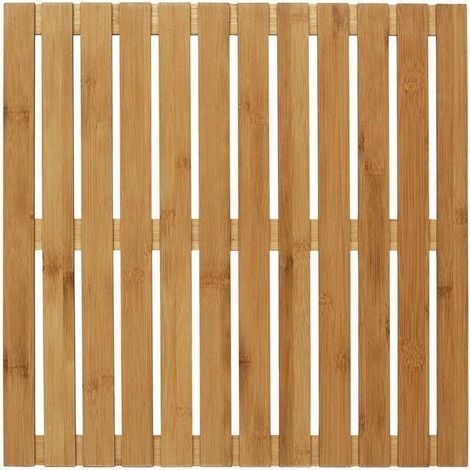 Caillebotis de baignoire, Tapis de bain pour la Salle de bain, piscine, sauna, Avec pieds antidérapants, Usage intérieur ou extérieur, Bambou, 50x50x2,3cm, Marron