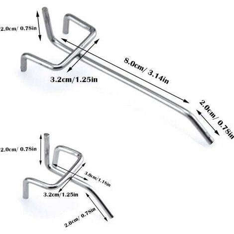 Crochets pour panneaux perforés en métal, accessoires pour panneaux perforés, ensemble de crochets simples de 10cm et 5cm pour Garages, remises à outils, ateliers, 30 pièces (1/4)