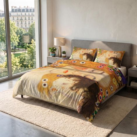 Parure Housse de Couette pour lit 2 Personnes 100% Coton, fabriquée en Italie, 250 × 200 cm avec Double Rabat 50 cm + 2 taies d'oreiller 50 × 80 cm avec Rabat Interne, Impression (1/5)