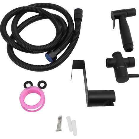 Pulvérisateur bidet main WC inox – Douchette avec vanne eau 1/2 tuyau 1,5m support norme européenne noir, salle de bain (1/4)
