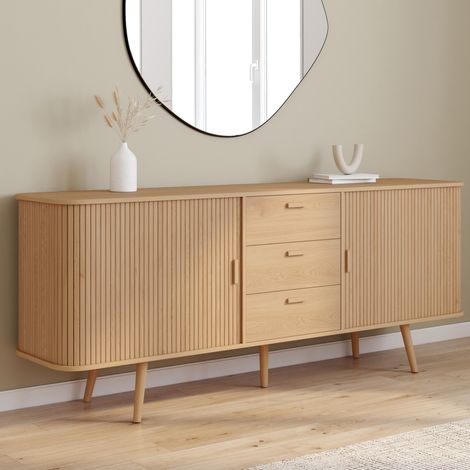 Aparador ROMIE XXL 200 cm efecto listones, 2 puertas correderas y 3 cajones