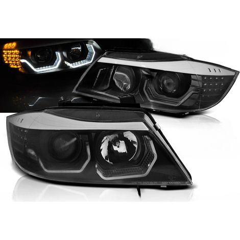 Paire de phares avant BMW E90/E91 de 2005 a 2008 Angel eyes 3D led noir-28441861