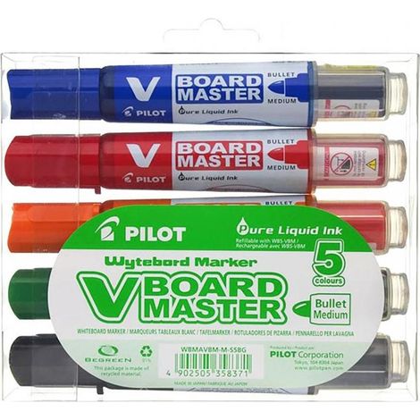 Pilot V-Board Master marcador 5 pieza(s) Punta redonda Negro, Azul, Verde, Naranja, Rojo