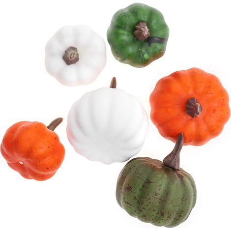 Mini zucche decorative colorate, confezione da 6 pezzi.