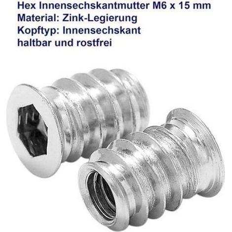 Insert Fileté Bois - M6 x 15 mm - Pour Assemblage Meuble en Bois Contreplaqué Panneau Fibre - 100 Pièces (1/5)