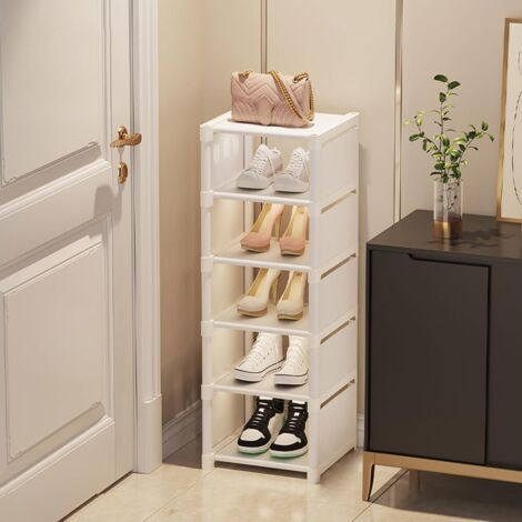 Étagère à Chaussures Blanche étroite à 5 Niveaux - Organisateurs de Chaussures Peu Encombrant, 1 Niveau pour 1 Paire de Chaussures, Range-Chaussures Empilable pour Couloir, Chambre à Coucher (1/5)