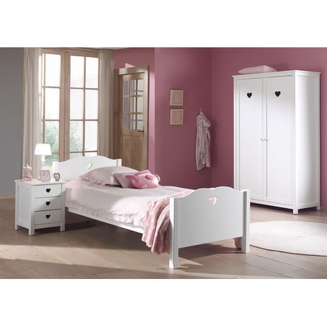 MILADY - Lit 90x200cm avec Sommier + Chevet + Armoire 2P (1/4)