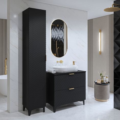 Ensemble meuble sous-vasque 80 cm et colonne sur pieds Cléa Noir (1/5)