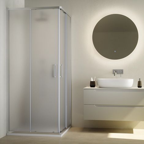 Cabine de douche coulissante 70x70 cm Profilés Aluminium Chrome Verre opaque 6mm avec traitement Easy-clean h195 - Réversible Mod. Aruba