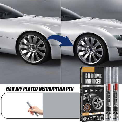 Lot de 3 stylos marqueurs chromés liquides brillants pour retouche peinture automobile, efface-rayures. (1/5)