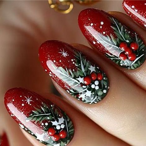 Unghie artificiali ovali glitterate per le feste, 24 pezzi, 3D