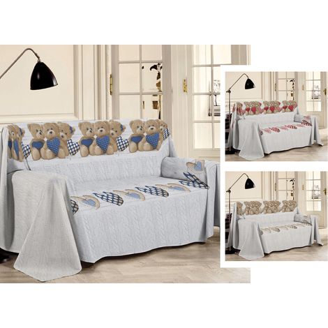 Telo Arredo Multiuso Linea Pensieri Delicati In 100% Cotone Disegno New Orsetti, misuraSingolocoloreRosso