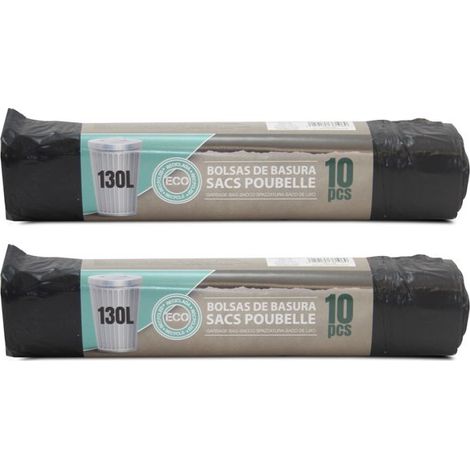 Lot de 2 rouleaux de 10 sacs poubelle 130 L avec Liens Coulissants (1/3)