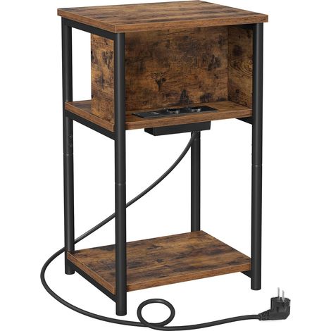 Vasagle – Table d'appoint marron rustique et noir – Multiprise avec 2 prises CA et 2 ports USB – Dimensions 30 x 34 x 58 cm – Pour petits espaces