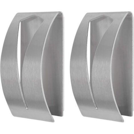 Porte-serviettes autocollant, patère, tenture murale de salle de bain en acier inoxydable, aucun perçage requis (lot de 2, argent) (1/5)