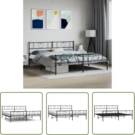 The Living Store Cadre de lit métal sans matelas avec pied de lit noir 200x200cm - Cadre De Lit - Lit Double - Lit Metal - Lit Noir - Meuble Chambre (1/5)