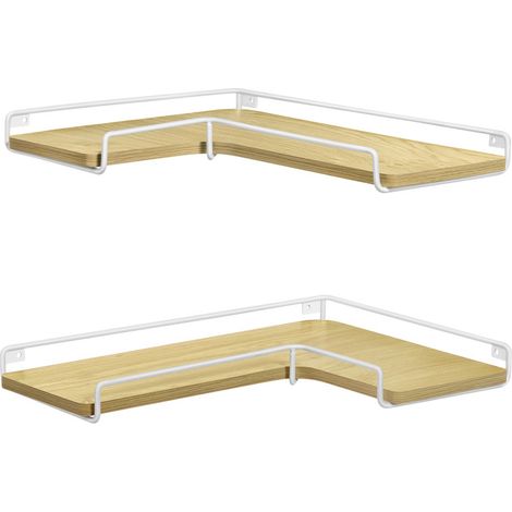Vasagle – Étagère murale d’angle en L, lot de 2 – Panneau d’aggloméré et acier – Dimensions 40x29cm, largeur 14cm – Charge max 5kg – Style industriel jaune paille et blanc nuage (1/5)
