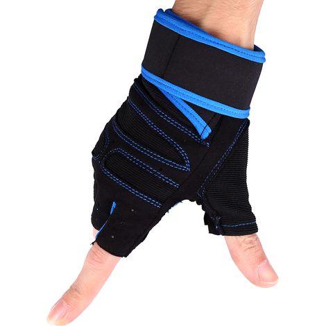 Paar Fitnesshandschuhe für Gewichtstraining mit Handgelenkbändern - Sporttraining (Blau/X) (1/3)