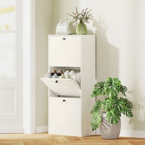Zapatero con 3 Puertas Abatibles Estantes Ajustables y Diseño Compacto 47x28x115 cm Blanco Veteado (1/5)