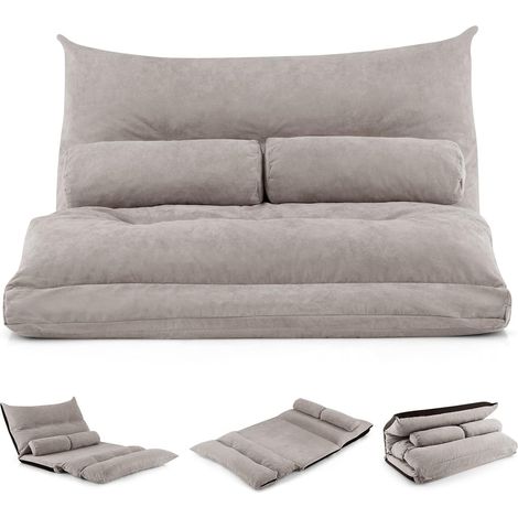 COSTWAY Sofá Cama Plegable de Suelo, Sofá Cama 3 en 1 con 2 Almohadas Lumbares, Respaldo Ajustable, Sofá de Suelo 2 Plazas para Sala de Estar, Dormitorio (Gris) (1/5)