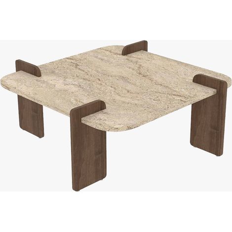 OFELI Table basse carrée beige piètement couleur bois foncé 90 cm (1/5)
