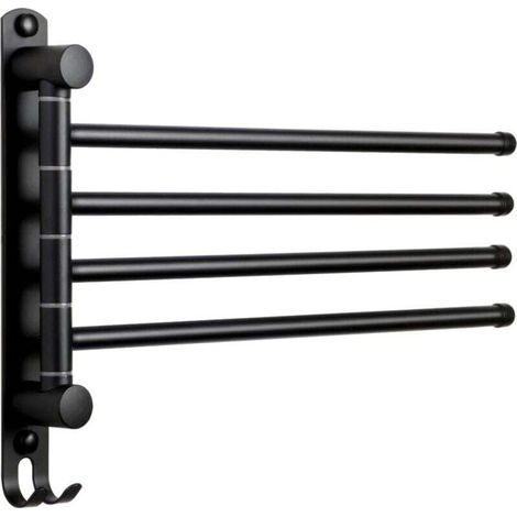 Porte-Serviettes Salle de Bain avec 4 Barres 180°Rotatives Sèche-Serviettes en Acier Inoxydable SUS304 Porte Serviette Murale pour Cuisine Lavabo- Noir (1/4)