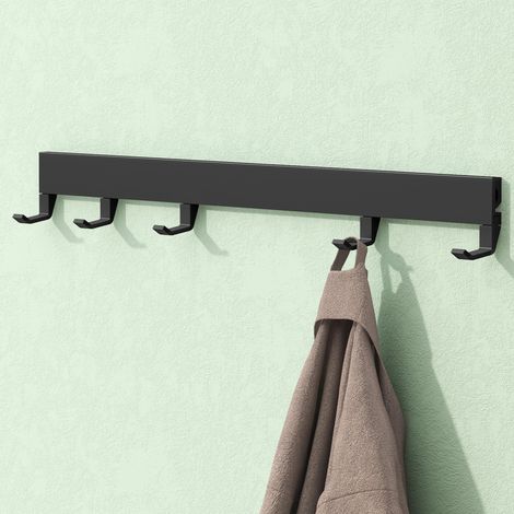 Mai & Mai Appendiabiti da Parete con 5 Ganci Scorrevoli, Attaccapanni da Muro in Alluminio Appendiabiti 40 cm per Cameretta, Ingresso, Cucina, Nero Opaco, Stalo-10