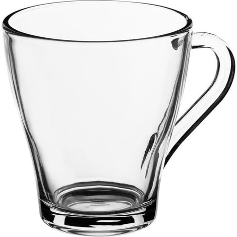 Vaso con asa de 250 ml, liso y transparente, ideal para café o té.