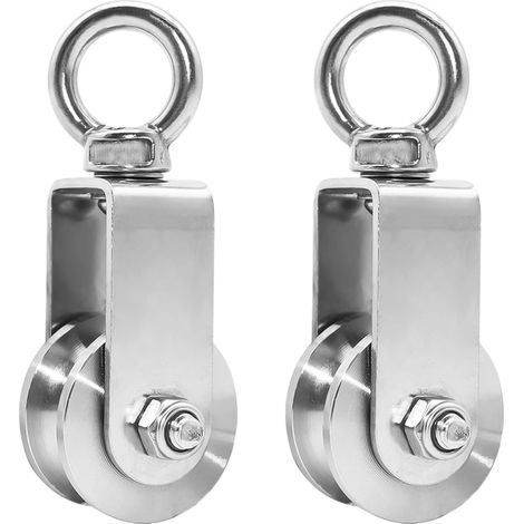 2 Poulies 34mm Roulement Billes Charge 250kg Acier Inox Corde (1/5)