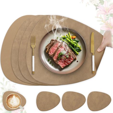 Lot de 4 sets de table ovales en cuir PU, lavables et antidérapants, 41x33 cm. (1/5)