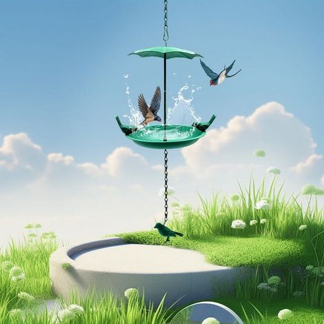 Bird Feeder - Bird Bath - Solar Powered Hanging Garden Decor - For Small Birds - 1 Piece (1/3)
