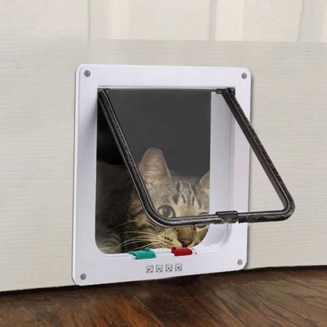 Porte pour Chat ou Chien - Blanc - Taille L - 4 Modes de Verrouillage - Matériau Durable - Installation Facile (1/3)
