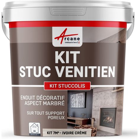 Arcane Industries – Enduit minéral décoratif stuc venetien 7 m² – Application intérieure sur plaques de plâtre et béton – Facilité d'emploi – Cire de protection incluse (1/7)