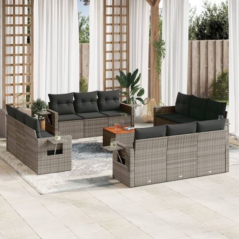 Set sofás de jardín con cojines 13 piezas ratán sintético gris vidaXL (1/3)