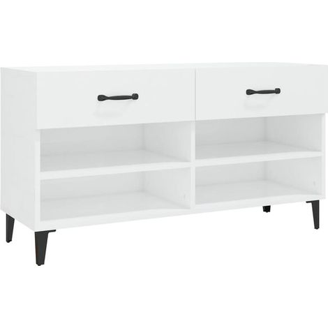Meuble à chaussures blanc brillant, 102x35x55 cm, bois d'ingénierie.