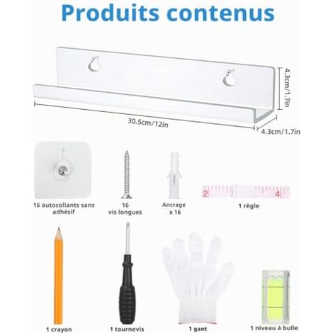 Goxiry Lot de 8 supports muraux pour disques vinyles 30 cm - Étagère flottante en acrylique transparent pour disques vinyles, albums et décoration. (1/3)