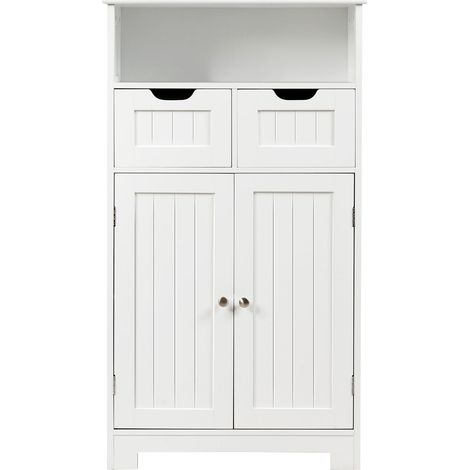 Armoire de rangement salle de bain 60 x 30 x 109 cm avec 2 tiroirs ajustables et étagère amovible en MDF blanc