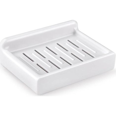 Weiße, selbstklebende Seifenschale zur Wandmontage, Duschseifenhalter ohne Bohren mit Abfluss für Bad und Küche – Seifenbox aus Kunststoff (1/5)