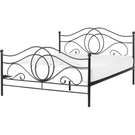 Letto in Metallo Nero con Rete a Doghe Decori Sinuosi 140 x 200 cm Lyra