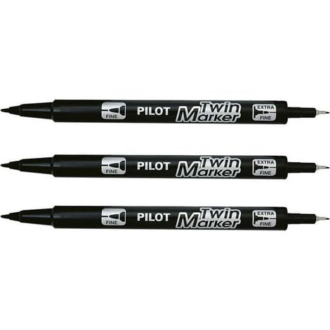 Lot de 3 marqueurs Twin CD DVD Marker Marqueur Permanent Noir - Pointes : Fin/extra-fin