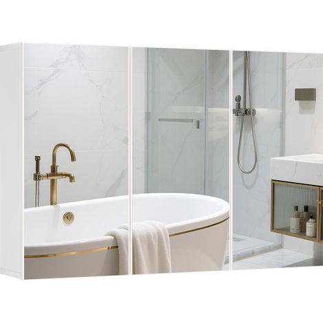 Armoire miroir salle bain 3 portes mural rangement 90x15,5x60cm panneau aggloméré blanc