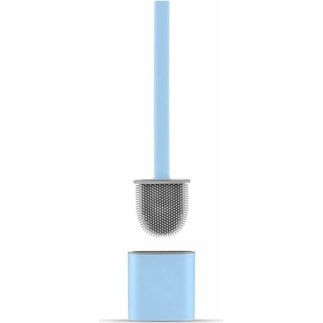Brosse WC Silicone Plate- Brosse Toilette et Supports, Anti-goutte, Antibactérienne, Balayette WC Ventilée, Séchage Rapide sans Odeur, Balai WC Montage Mural/au Sol, Salle de Bain et WC, Bleu (1/5)
