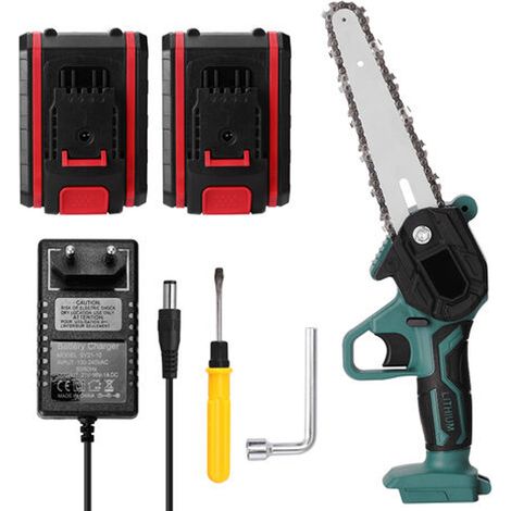 Scie à chaîne électroportative Mini scie à chaîne électrique sans fil de 6 pouces 21V Petite scie à main domestique pour abattage d'arbres Scie électrique portable au lithium Bois d'élagage de jardin (1/5)